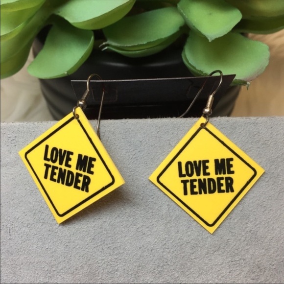 Vintage Early 90’s Love Me Tender Caution Earrings - Picture 2 of 3